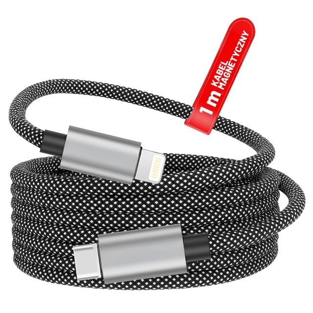 Kabel Zasilający USB-C do Lightning 27W 1m, Szybkie Ładowanie PD, Trwały i Elastyczny Przewód Kompatybilny z iPhone i iPad, Alogy MagiCharge™ – Czarny