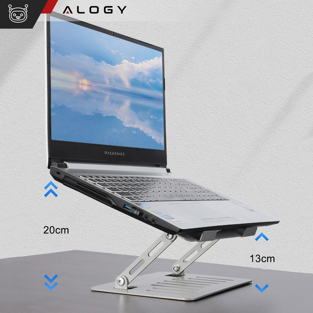 Alogy Uchwyt na laptop tablet stojak podstawka składany regulowany aluminiowy na biurko 25x21.5cm Srebrny