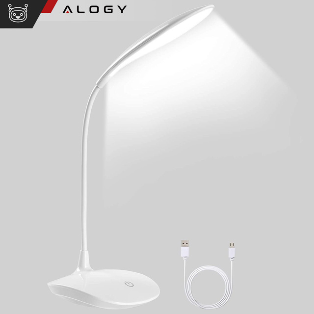 Alogy Lampka na biurko biurkowa LED bezprzewodowa nocna dotykowa elastyczna 3 tryby świecenia Biała