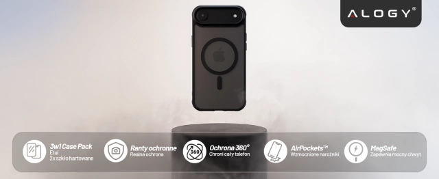 Zestaw 3w1 Etui Hybrydowe MagSafe + 2x Szkło Hartowane do Apple iPhone 17 Air, Wzmocniona Ochrona, Odporne i Precyzyjnie Dopasowane, Alogy 3in1 Case Pack™ – Czarne