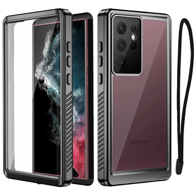 Alogy Etui wodoodporne do Samsung Galaxy S22 Ultra 360 Pancerne Armor IP68 ze smyczką Czarne