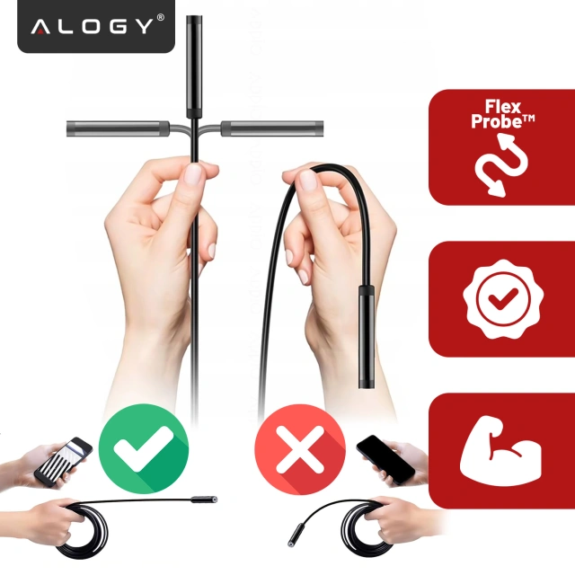 Alogy Hard Wire Kamera inspekcyjna endoskopowa micro USB + USB-C + USB Full HD 5m 8mm Endoskop