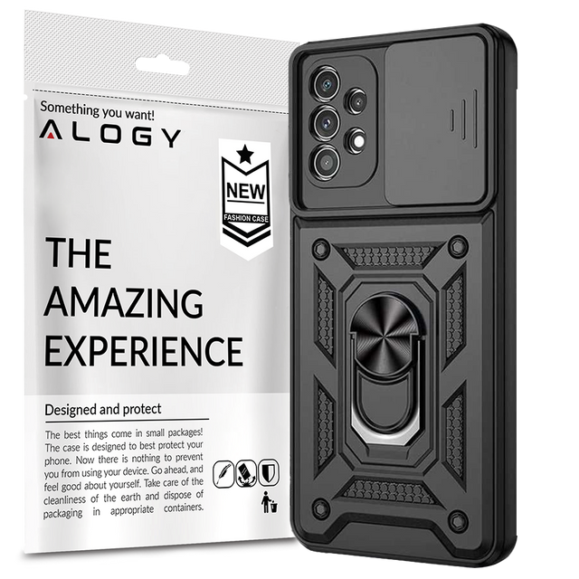 Alogy Camshield Stand Ring Etui obudowa z osłonką na aparat do Samsung Galaxy A32 4G Czarne