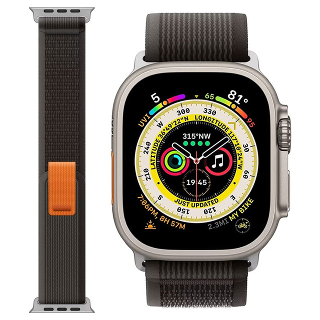 Alogy Pasek nylonowy Sport na rzep do Apple Watch 4/5/6/7/8/SE/Ultra (42/44/45/49mm) Czarno-pomarańczowy