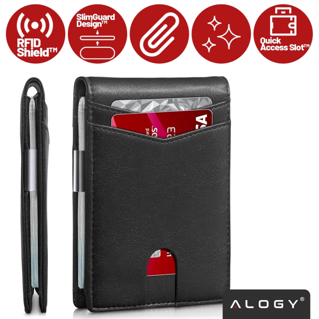 Portfel RFID Etui ochronne blokujące sygnał na karty dokumenty Alogy Small męski damski Wallet Czarny