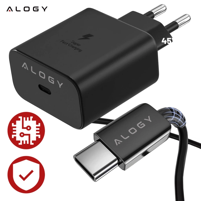 Alogy Ładowarka sieciowa USB-C typ C PD Premium szybka 45W 3A + Kabel Type-C 1M czarna
