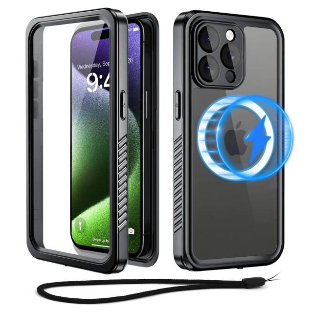Alogy Etui do Apple iPhone 15 Pro Pancerne 360 case do Mag Safe wodoodporne Armor IP68 czarne