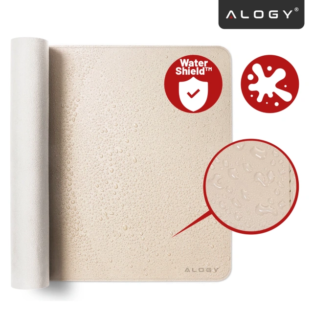 Podkładka na biurko 100×50 cm – antypoślizgowa mata ochronna z eleganckiej ekoskóry PU, pod mysz i klawiaturę, stylowa i trwała – Alogy WorkMat™ Beżowa
