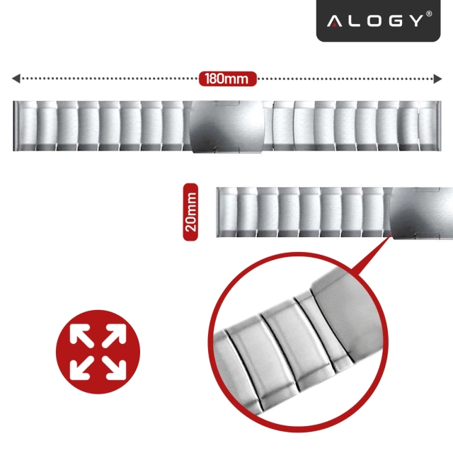 Alogy Bransoleta Steel Simple pasek stal nierdzewna do smartwatcha 20mm Srebrna