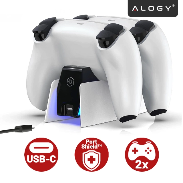 Alogy Podwójna stacja dokująca ładująca do kontrolera Pada do PlayStation 5 PS5 do 2 Padów Biała