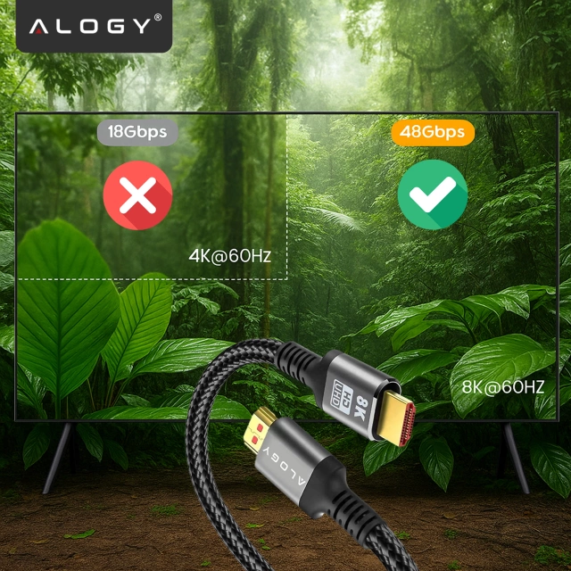 Kabel HDMI 2.1 Alogy 1m 4K 8K PREMIUM MIEDŹ ULTRA High Speed 60Hz 48GBps Czarny