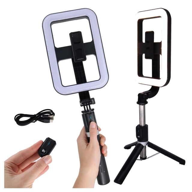 Kijek Selfie Stick Alogy GlowStick™ Pro Tripod Selfie z pilotem i lampą LED do zdjęć makijażu nagrywania filmików długi 132cm Czarny