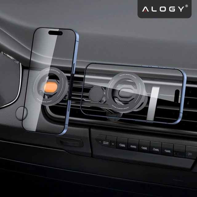 Uchwyt samochodowy do kratki wentylacyjnej – podwójny uchwyt do MagSafe na 2 telefony, mocny i stabilny, magnetyczna konstrukcja – Alogy MagGrip™ Duo Czarny