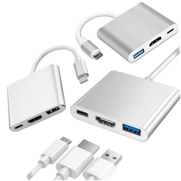 Alogy Adapter HUB 3w1 rozdzielacz USB-C 3.0 HDMI USB-A Srebrny