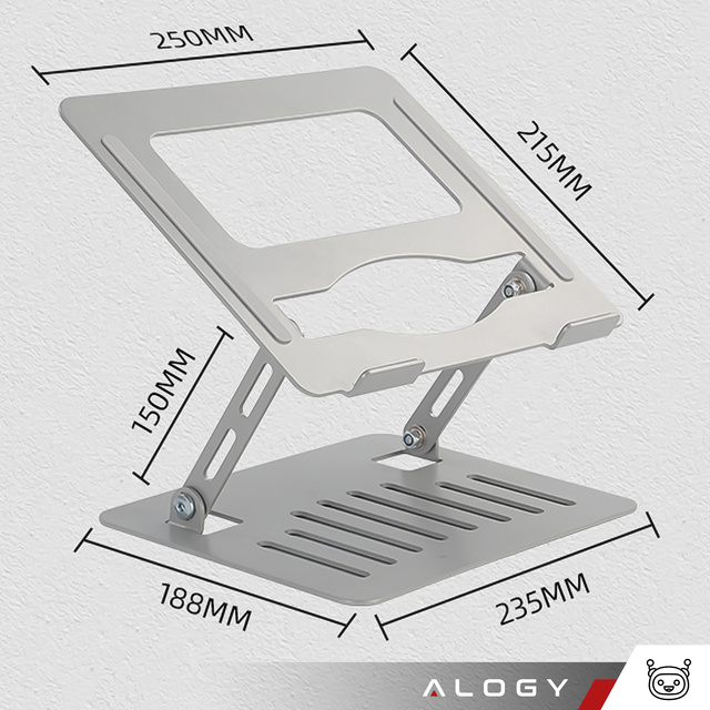 Alogy Uchwyt na laptop tablet stojak podstawka składany regulowany aluminiowy na biurko 25x21.5cm Srebrny