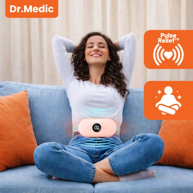 Pas Grzejący z Masażerem na okres i plecy - przeciwbólowy, ciepło + wibracje, 6 poziomów intensywności, akumulator 1800 mAh - Dr.Medic ThermoPulse™ Różowy