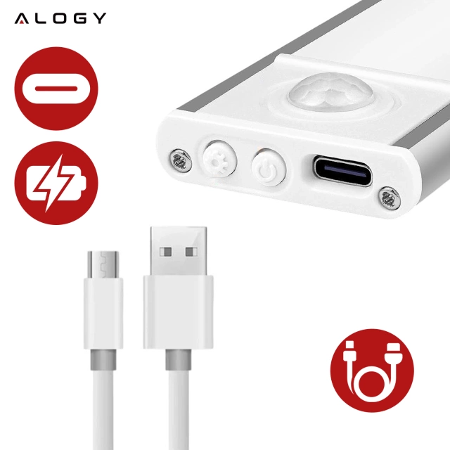 Lampka szafkowa z czujnikiem ruchu Listwa Alogy Motion Sensor LED Light 20cm do garderoby szafy kuchni Srebrna