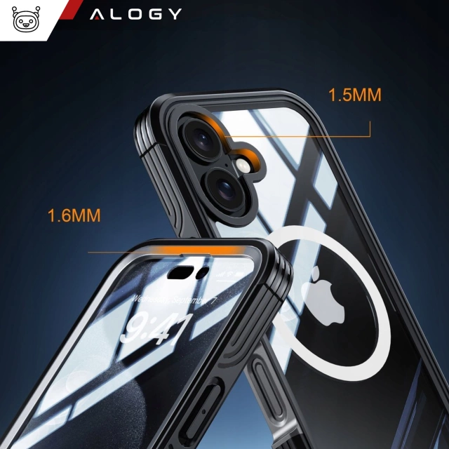 Etui ochronne na telefon do Apple iPhone 16 360 Alogy MagSafe Case obudowa z ochroną wyświetlacza i aparatu Czarne