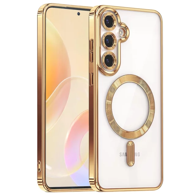 Etui do Samsung Galaxy S25 Alogy LuxeShield™️ Glamour Luxury Ring obudowa z osłoną aparatów Złote + Szkło