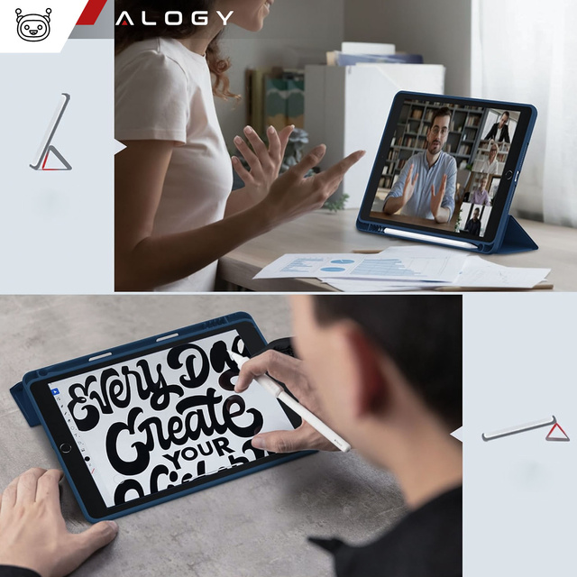 Alogy Etui na tablet Cheap Book Cover TPU + Pencil Space do Apple iPad 10.2 7/8/9Gen 2019/2020/2021 Granatowe