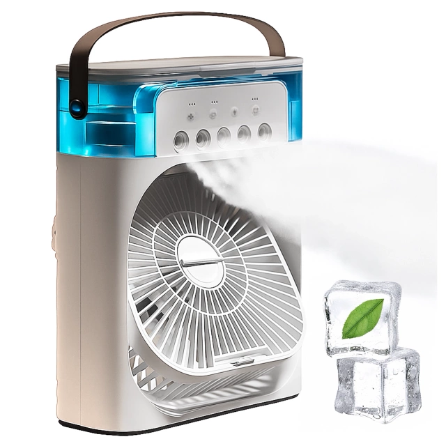 Wentylator Alogy DeskBreeze™ wiatrak biurkowy 3w1 stojący mały cyrkulator z nawilżaczem powietrza timerem i podświetleniem LED 4800mAh USB-C
