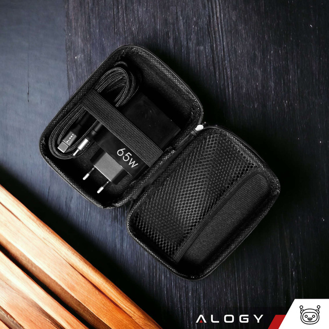Alogy Ładowarka Kabel Etui Zestaw Quick Charge QC 3.0 USB-A + USB-C PD 65W + kabel 2M Czarny