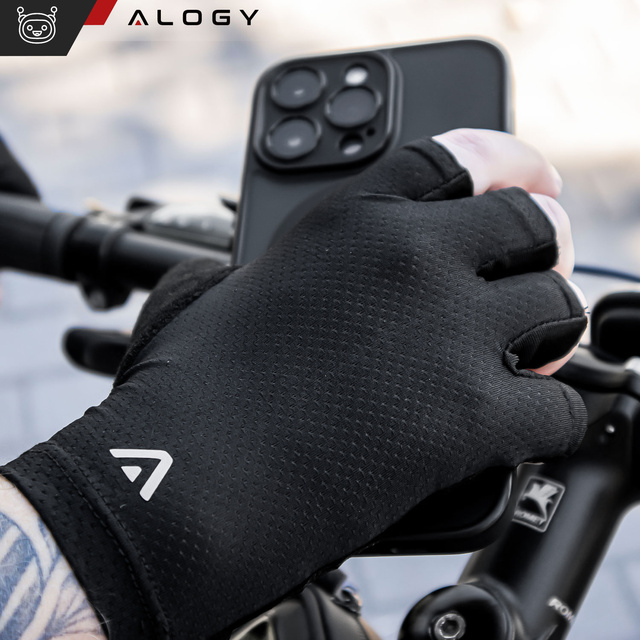 Alogy Rękawiczki rowerowe L krótkie bez palców męskie damskie Unisex sportowe na rower na MTB Gravel Kross Czarne