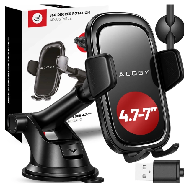 Uchwyt samochodowy na telefon szybę kratkę kokpit deskę do samochodu auta do telefonu 7" Alogy 3w1 Czarny + Organizer