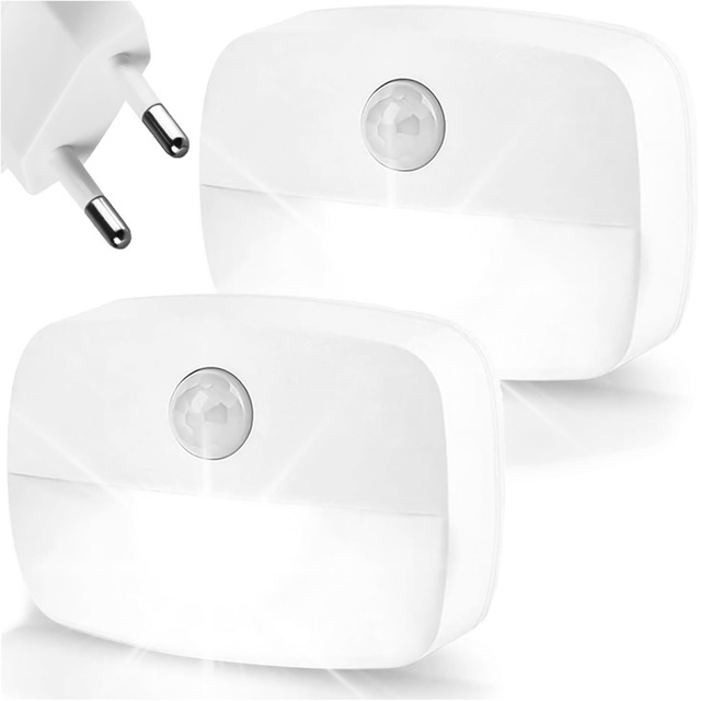 2x Alogy Lampka nocna z czujnikiem ruchu LED Night Light 3 barwy światła do gniazdka EU Biała