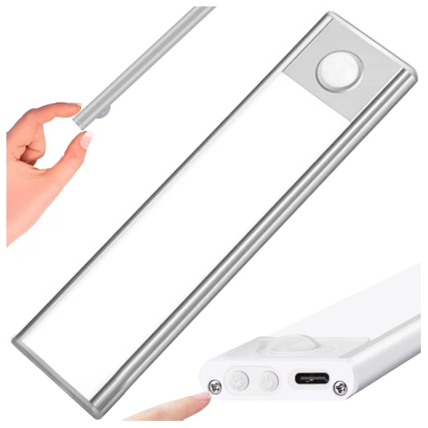 Lampka szafkowa z czujnikiem ruchu Listwa Alogy Motion Sensor LED Light 20cm do garderoby szafy kuchni Srebrna