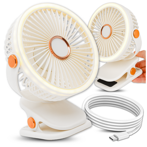 Wentylator wiatrak wiatraczek przenośny klips Alogy biurkowy na biurko wózek dla dziecka bezprzewodowy beżowy