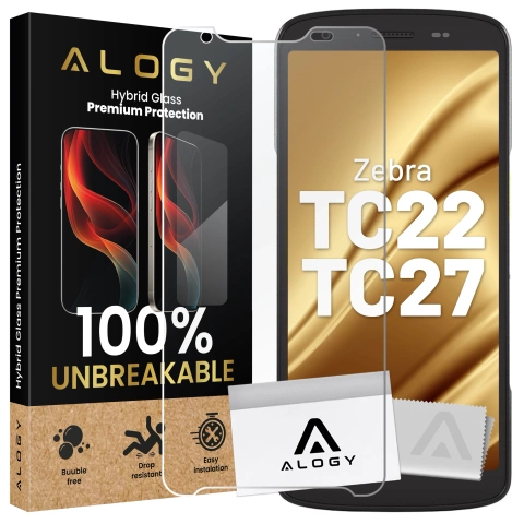 Szkło Hybrydowe „NIETŁUKĄCE” 9H do Zebra TC22/TC27, Płaskie na Cały Ekran, Elastyczne i Odporne, Alogy FlexiGlass™ Full – Transparentne