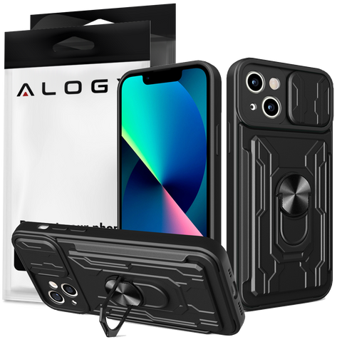 Alogy Etui pancerne Camshield Stand Ring Wallet z osłonką na aparat i miejscem na karty do Apple iPhone 14 Plus czarne