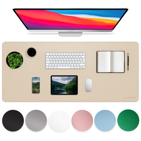 Podkładka na biurko 90×45 cm – antypoślizgowa mata ochronna z eleganckiej ekoskóry PU, pod mysz i klawiaturę, stylowa i trwała – Alogy WorkMat™ Beżowa