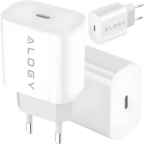Ładowarka sieciowa szybka 30W USB-C USB typ C GaN PD do iPhone kostka Alogy Biała