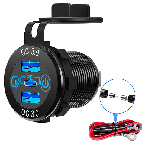 Alogy Ładowarka samochodowa LED gniazdo Mini Car Charge konektory Alogy 2x USB QC 3.0 + USB-C 60W