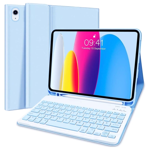Etui ochronne z klawiaturą Alogy Keyboard case z miejscem na rysik klawiatura bezprzewodowa do Apple iPad 11 2025 / iPad 10.9 2022 niebieskie