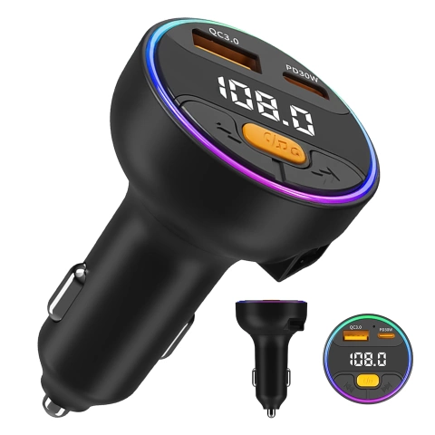 Transmiter samochodowy z Ładowarką Alogy PowerTune USB-A USB-C szybkie ładowanie PowerDelivery PD30W Quick Charge QC3.0 Czarny