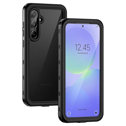 Etui Wodoodporne do Samsung Galaxy A56 5G 2025, Pancerna Obudowa 360° z Przezroczystym Tyłem, Alogy HydroArmor™ IP68 Case – Czarne