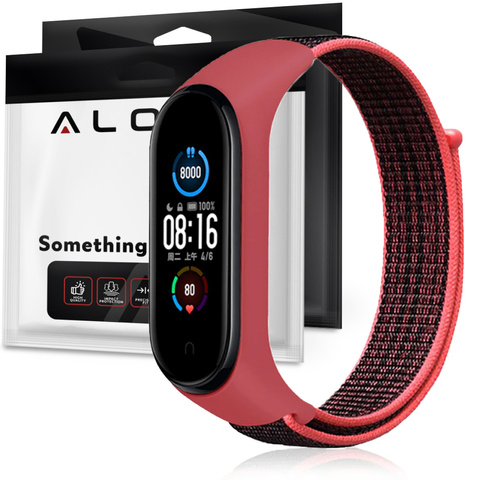 Alogy Pasek do smartwatcha nylon strap do Xiaomi Mi Band 5/ 6/ 6 NFC Czerwono-czarny