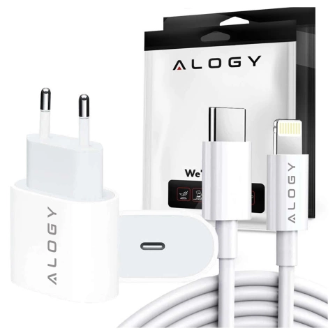 Alogy Ładowarka sieciowa szybka USB-C PD 20W + Kabel Lightning do iPhone 1m Biały
