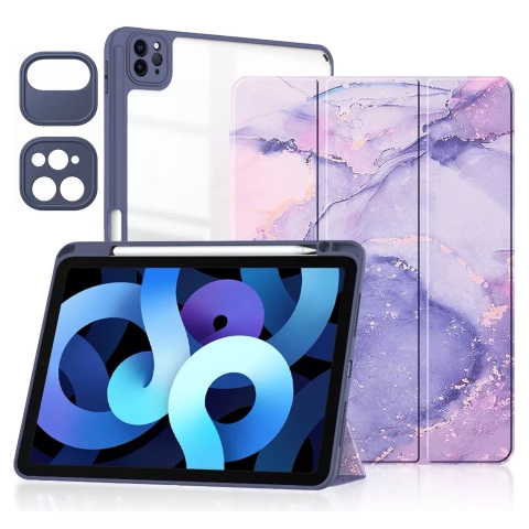 Etui hybrydowe z miejscem na rysik do Apple iPad Air 11" gen 7/6/5/4 | iPad Pro 11" 2018 Alogy Hybrid Book Cover Case Marble Fioletowe