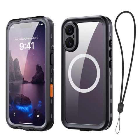 Etui Wodoodporne do Apple iPhone 17 6.3", Pancerna Obudowa 360° z Przezroczystym Tyłem, Kompatybilna z MagSafe, Alogy HydroArmor™ IP68 Case – Czarne