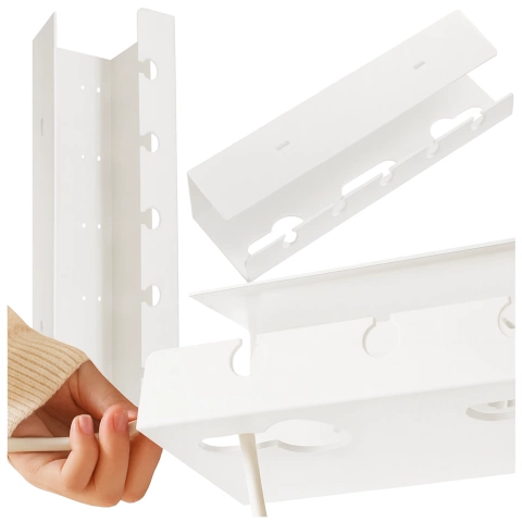 Organizer na Kable 2w1 Pod Biurko i na Ścianę, 40 cm, z Paskiem Klejącym utrzymanie porządku na biurku, Alogy CableHold™ – Biały