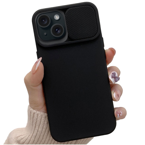 Alogy Camshield Soft Matt Etui ochronne do Apple iPhone 15 Plus obudowa ochronna z osłoną na aparat Slide Czarne