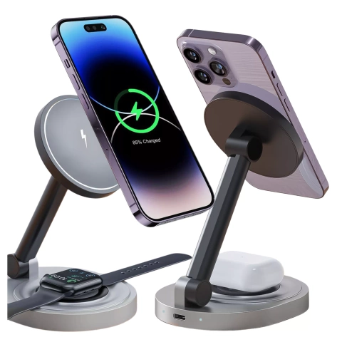 Ładowarka indukcyjna bezprzewodowa stacja Alogy 2w1 QI do Apple iPhone AirPods do MagSafe Czarna