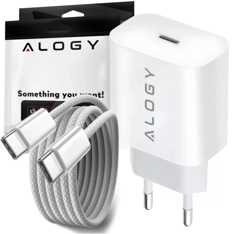 Ładowarka sieciowa szybka 30W USB-C USB typ C GaN PD do iPhone kostka Alogy Biała