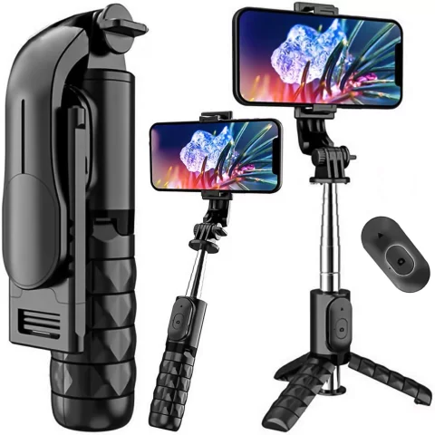 Alogy Selfie stick Tripod Bluetooth uchwyt do telefonu kijek statyw Czarny