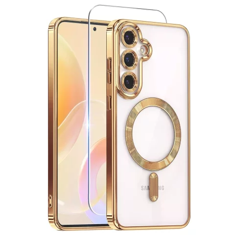 Etui do Samsung Galaxy S25 Alogy LuxeShield™️ Glamour Luxury Ring obudowa z osłoną aparatów Złote + Szkło