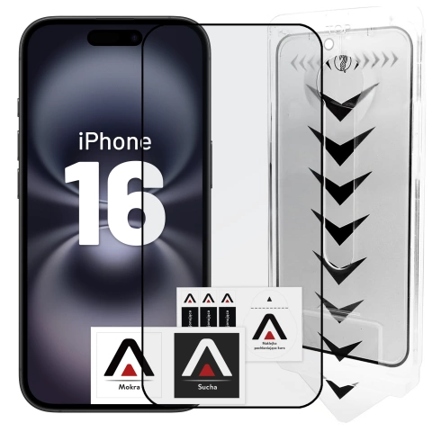 Szkło hartowane do Apple iPhone 16 ochronne szkiełko na ekran 9H Alogy EasyShield™️ z ramką montażową